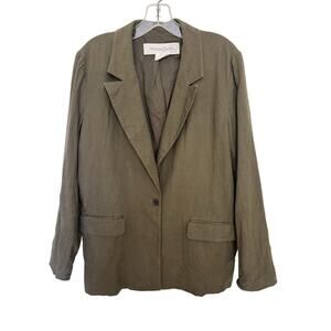 Treasure & Bond Linen Blend Olive Green Blazer Jacket Size Medium Lightweight